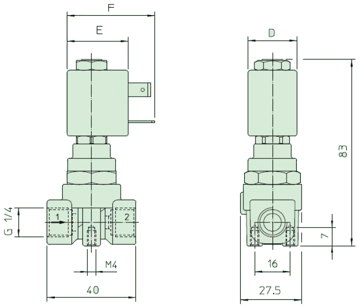 Электромагнитный клапан 21A2W0F55-PW, двухходовой, непрямого действия