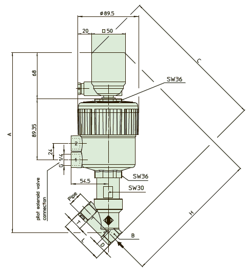 Клапан с пневмоприводом 21IA4T15GC2-IP1, двухходовой
