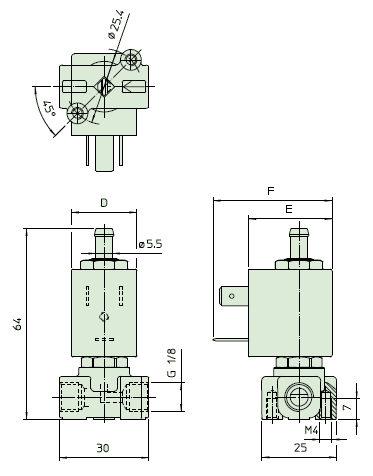 Электромагнитный клапан 31JN1XPV12, трехходовой, прямого действия