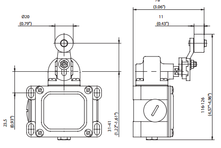 Кінцевий вимикач D-SU1 AH, з бічним важелем і роликом