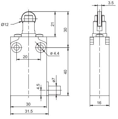 Кінцевий вимикач I49-SU1Z RIW, з верхнім штовхачем з роликом