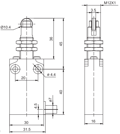 Концевой  выключатель I49-SU1Z RIWF, с верхним толкателем с роликом
