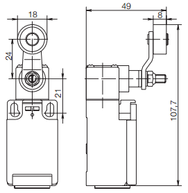 Концевой  выключатель I88-SU1Z AH, с боковым рычагом и роликом