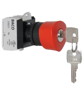 Кнопка грибовидная с ключом L22ED04-3E10 красная, модульная