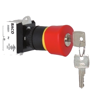 Кнопка екстреної зупинки грибоподібна з ключем L22GR01-3E01 червона, модульна
