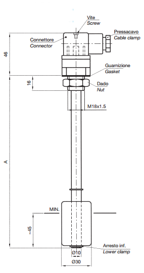 Реле рівня LM1A, зі стопорним кільцем