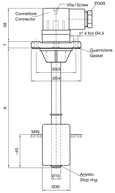 Реле рівня LM1FPA, зі стопорним кільцем