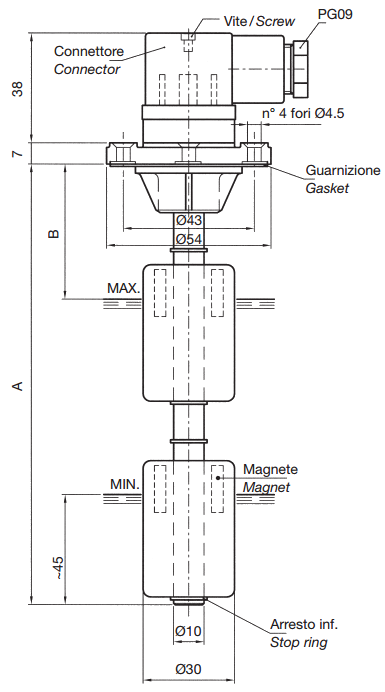 Реле рівня LMM1FPA, зі стопорним кільцем