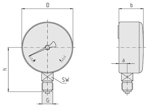 Манометр стандартный 111.11, с трубкой Бурдона