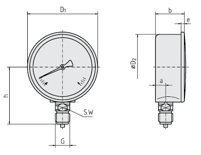 Манометр с гидрозаплнениыем 113.13, с трубкой Бурдона