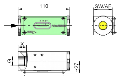 Індикатор потоку M1J-008GM004, поршневий з вбудованим клапаном