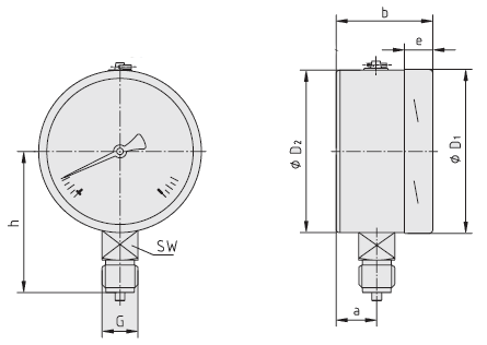 Манометр стандартный 232.30, с трубкой Бурдона