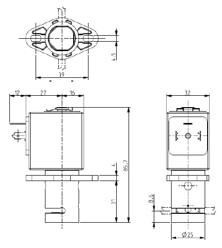 Электромагнитный клапан S225-01, пережимной, двухходовой.