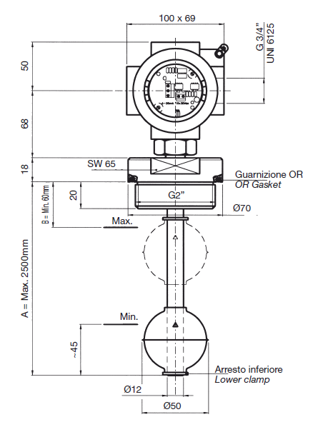 Датчик рівня SL1TIA-B-CVS3 EP, поплавковий