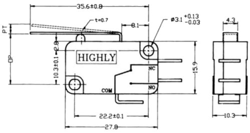 Кінцевий вимикач VS15N02-1C, з важелем