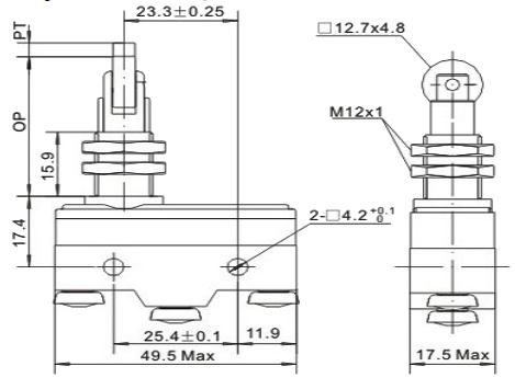 Кінцевий вимикач Z-15GQ21-B, з верхнім штовхачем з роликом
