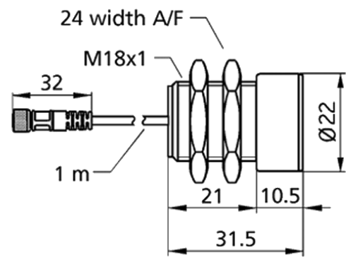 Ультразвуковий датчик dbk+5/Sender/M18/K1, циліндричний