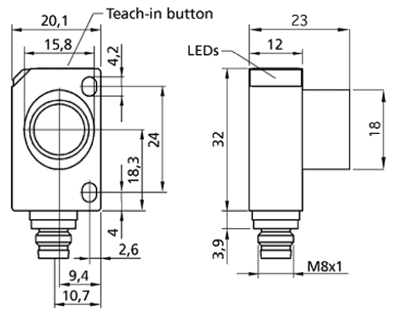 Ультразвуковий датчик zws-25/CE/QS, прямокутний