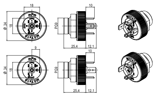 Розетка B312P09N2, для клапанного разьема DIN43560-A