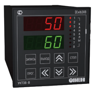 Контроллер температуры УКТ38-В, 8-канальный с сигнализацией и барьером искрозащиты