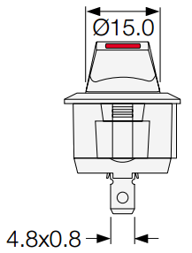 Клавішний минипереключатель R13 112LP, у круглому корпусі, важіль з світлодіодом