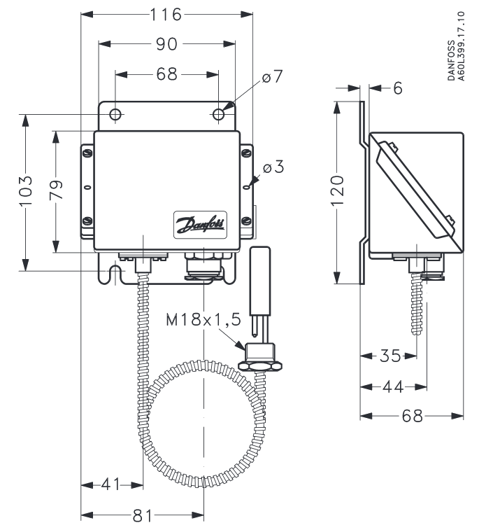 Реле температуры CAS 178, с дистанционным датчиком и бронированной капиллярной трубкой